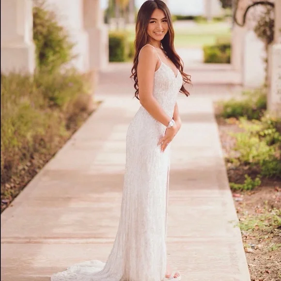 Sherri Hill White Silver Prom